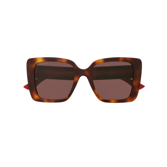 New GUCCI Sunglasses Brown Tortoise Shell Gold Metal GG Web Arms Square Womens main image 2